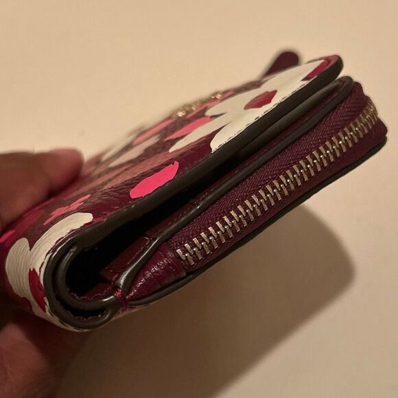 Kate Spade Jackson Forest Floral Small Bifold Wallet Burgundy Pink Cream Mod - Picture 7 of 14